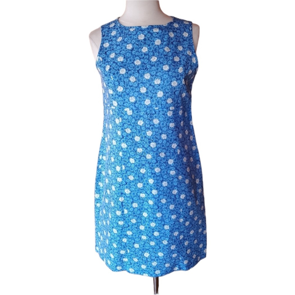 1980s‎ Paul Harris Design Blue & White Floral Dress